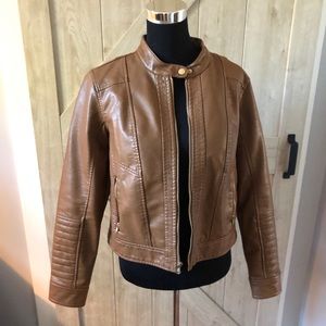 Faux honey colored leather jacket